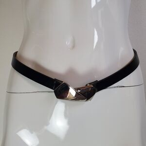 Vintage 80s Silver Buckle Black Belt